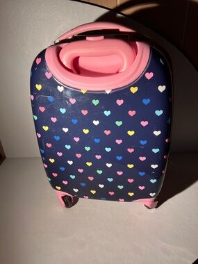 Pottery Barn Kids Mackenzie Navy Multi Hearts Hard Shell Spinner Carry-On